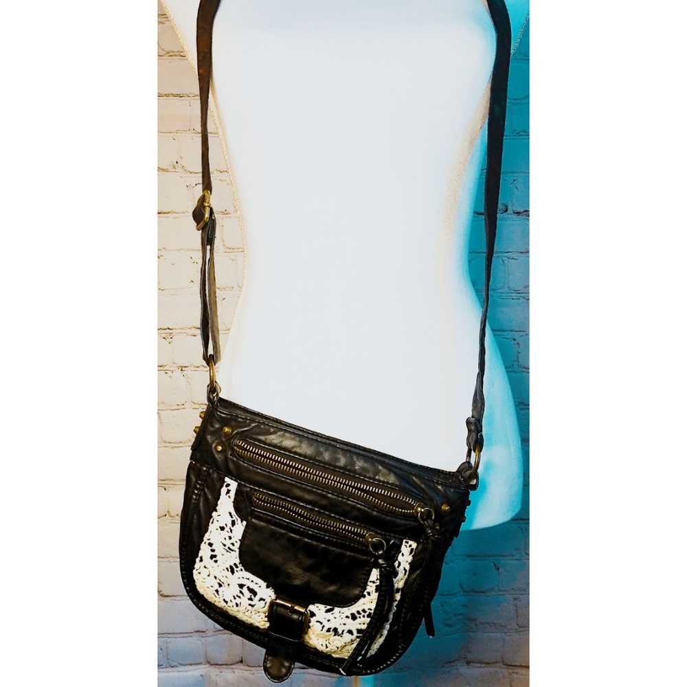 Black Crossbody bag with crochet accent